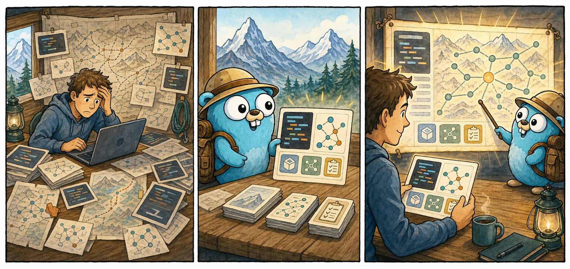 GoSherpa verdichtet verstreute Codekarten zu einer klaren Route für Entwickler und Coding Agents.