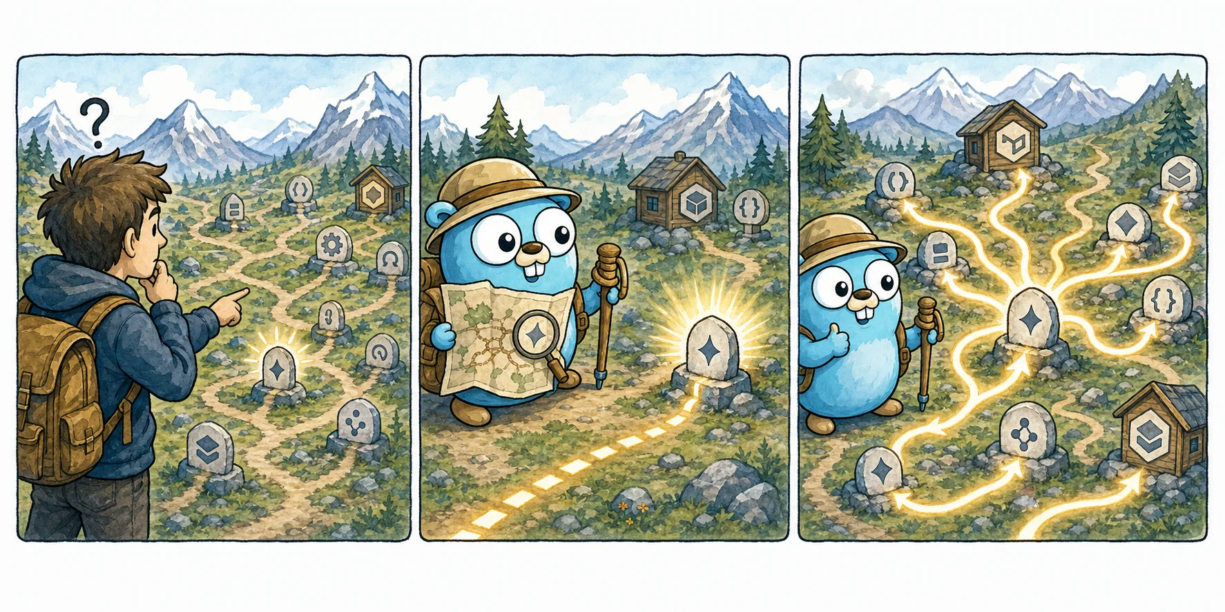 GoSherpa zeigt einem Entwickler den richtigen Symbol-Marker und seine Referenzpfade.